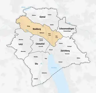 Lage des Schulkreis Waidberg innerhalb der Stadt Zürich