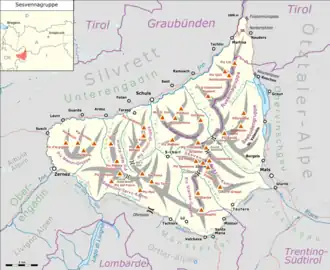 Übersichtskarte der Sesvennagruppe
