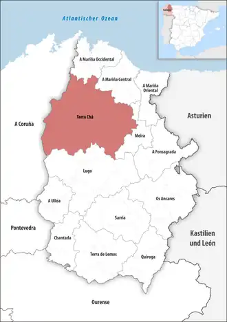 Die Lage der Comarca Terra Chá in der Provinz Lugo