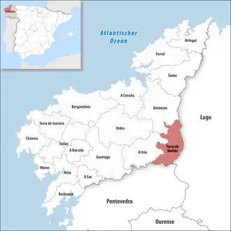Die Lage der Comarca Terra de Melide in der Provinz A Coruña