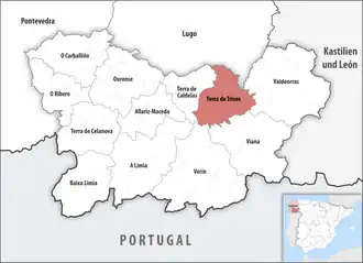 Die Lage der Comarca Terra de Trives in der Provinz Ourense