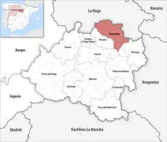 Die Lage der Comarca Tierras Altas in der Provinz Soria