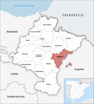 Die Lage der Comarca Zangozerria in der autonomen&nbsp;Gemeinschaft&nbsp;Navarra