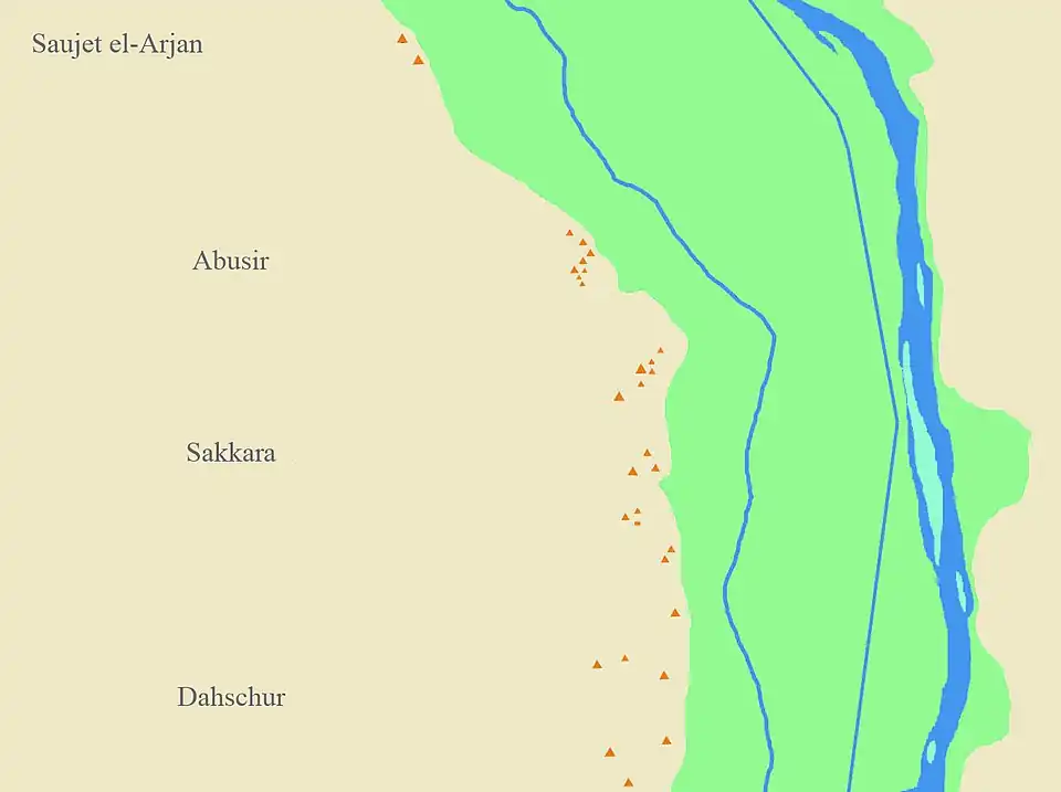 Detailkarte von Saujet el-Arjan bis Dahschur