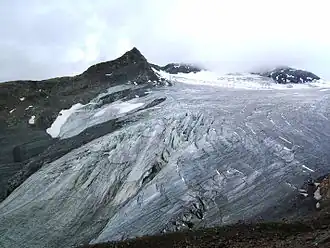 Eisbruch des Kesselwandferners vom Deloretteweg, dem Anstiegsweg zum Brandenburger Haus (2005)