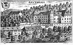 Valvasors Kupferstich vom alten Schloss aus dem Jahre 1688