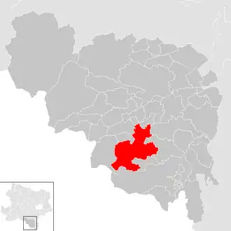 Lage der Gemeinde Kirchberg am Wechsel im Bezirk Neunkirchen (anklickbare Karte)