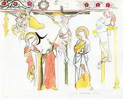 Die Kreuzigung im Zustand von 1877, dokumentiert von Johann Rudolf Rahn