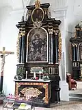 Altar in der Kirche St Luzius und Florinus mit dem Wappen der Capol, Huber und Flück in Walenstadt