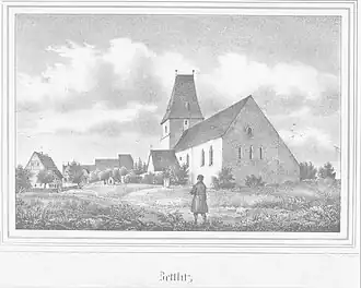 Lithographie der Kirche zu Zettlitz um 1840