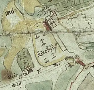 Historische Karte des Gebietes der Papiermühle um 1688