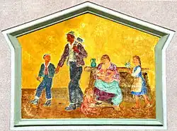 Lobissers letztes Fresko 1943 in der Klagenfurter Kohldorferstraße 37 in Zusammenarbeit mit Maria Lassnig