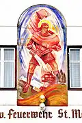 Fresko „Heiliger Florian“ am Feuerwehrhaus in Sankt Martin, Klagenfurt am Wörthersee