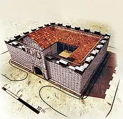 Schrägaufsicht: Nach den Magnetometer­messungen von 2009 hat es offenbar keinen Umfassungsgraben gegeben