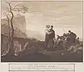 Wilhelm von Kobell: La caravanne en repos, 1801, Aquatinta, eine Reproduktionsgrafik nach einem Gemälde von Thomas Wijck
