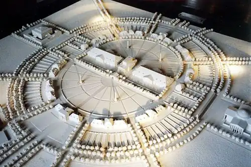 Modell einer Industrieanlage (Saline in Arc-et-Senans, nur teilweise gebaut, 18.&nbsp;Jahrh.)