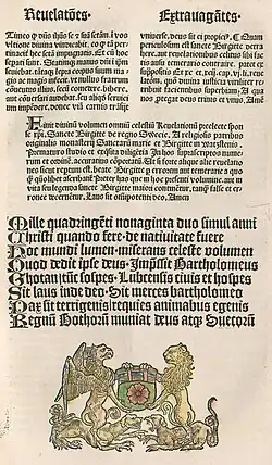 Kolophon der Revelationes Sancte Birgitte