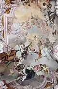 Verherrlichung Freisinger Schutzheiliger mit Krönung und Huldigung Korbinians, Deckenfresko im Freisinger Dom von Cosmas Damian Asam, 1724