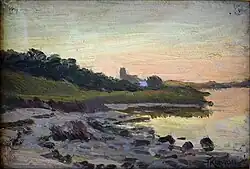 Strand bei Sonnenuntergang mit Blick auf St. Severin, Keitum, Dr. Axe-Stiftung (Bonn)