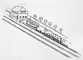 Panzerzug Kozak am Bahnhof von Sanok (Zeichnung von Antoni Hora)