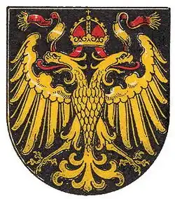 Krems an der Donau, verliehen 1463 Kaiser Friedrich der&nbsp;III. (invertierte Farben, auch die Stadtflagge zeigt Schwarz-Gold)