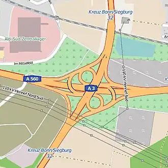 Übersichtskarte Autobahnkreuz Bonn/Siegburg