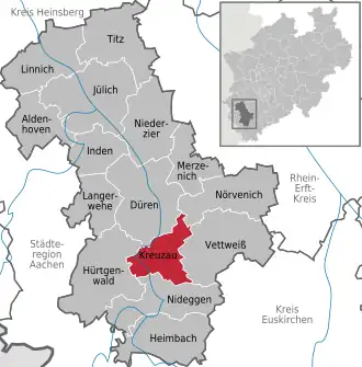 Lage von Kreuzau im Kreis Düren