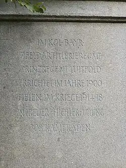 Denkmal für die im Ersten Weltkrieg erlittenen Verluste auf einem Denkmal (ehemalige Max II Kaserne)