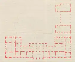 Grundriss des Erdgeschosses hinten rechts: Nebengebäude Entwurf von Ludwig Friedrich Gaab, 1845.