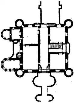 EG, links unten: Kapelle, links oben: Bibliothek