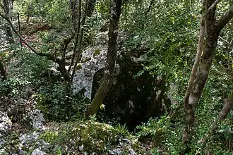 Der eingezäunte Höhleneingang