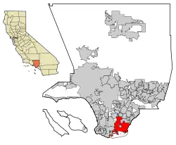 Lage von Long Beach im Los Angeles County (rechts) und in Kalifornien (links)