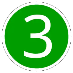 Aus SVG erzeugte Grafik, die eine magnetische Plakette beziehungsweise einen Aufkleber für ein „EURO3 sicheres“ Fahrzeug darstellt.