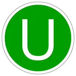 Aus SVG erzeugte Grafik, die eine magnetische Plakette beziehungsweise einen Aufkleber für ein „grünes“ Fahrzeug mit der Aufschrift „U“ darstellt.