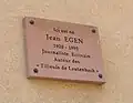 Gedenktafel in Erinnerung an Jean Egen