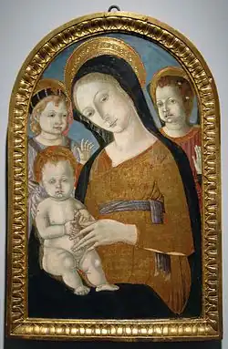 Maria mit Kind und zwei Engeln, Matteo di Giovanni, um 1485–1490.