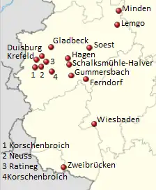 Lage der Vereine der Staffel West