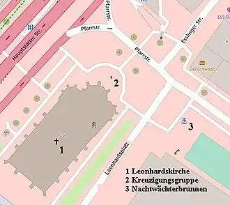 Lageplan der Kopie der Kreuzigungsgruppe an der Leonhardskirche.