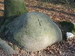 Granitblöcke mit eingehauenen Kreuzen am Höhenweg zum Kreiswald wurden früher als Lagersteine (=Grenzsteine) genutzt.