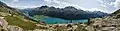 Aussicht auf das Oberengadin mit Silvaplanersee, Silvaplana, Surlej, Lej Suot, Lej da Champfèr, Champfèr, St. Moritz-Bad und St. Moritzersee auf dem Zugang Über den Osthang des Piz Polaschin.