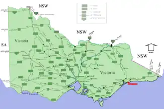 Karte von Australien, Position von Lakes Entrance hervorgehoben