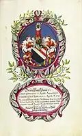 Wappen des Georg Paul Pömer, Pfleger der Landauer'schen Zwölfbrüderstiftung (1722)