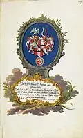 Wappen des Carl Friedrich Behaim von Schwarzbach als Pfleger der Landauerschen Zwölfbrüderstiftung (1758)