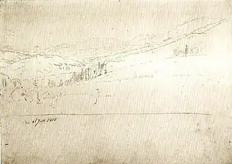 Landschaft mit Mann; Wasser mit Steinen, 1810