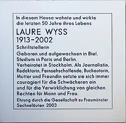 Laure-Wyss-Gedenktafel an der Winkelwiese 6, Zürich