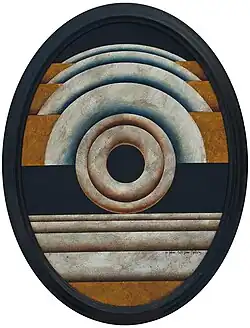 Ovale Landschaft, 1965, Öl/Blattgold, Hartfaser, 80 × 65