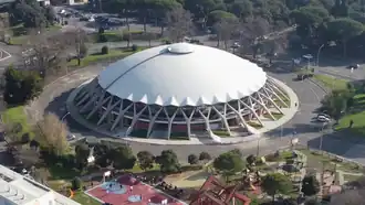 Luftbild vom Palazzetto dello Sport nach der Renovierung (April 2024)