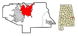 Lage von Opelika im Lee County und in Alabama