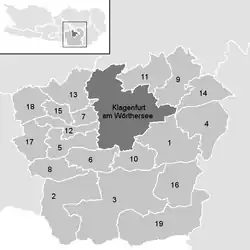 Lage der Gemeinde Bezirk Klagenfurt-Land im Bezirk Klagenfurt-Land (anklickbare Karte)