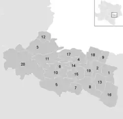 Lage der Gemeinde Bezirk Mödling im Bezirk Mödling (anklickbare Karte)